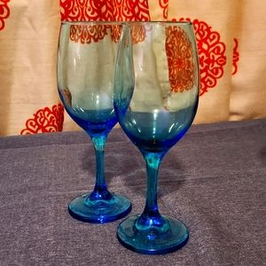 2 Blue Wine Glasses